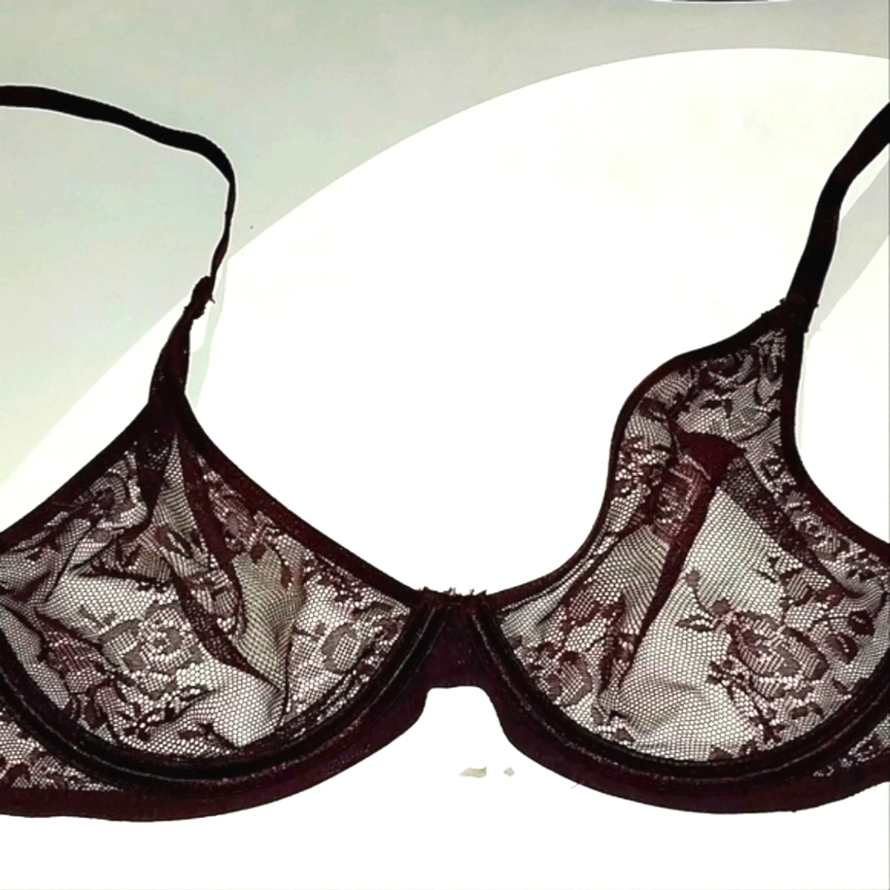 Victoria's Secret Burgundy Lace Bra. Sheer Lace 30C